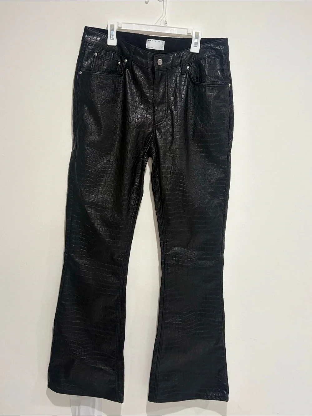 ASOS Design Womens Faux Leather Alligator slightly Flared Pants - Picture 3 of 9